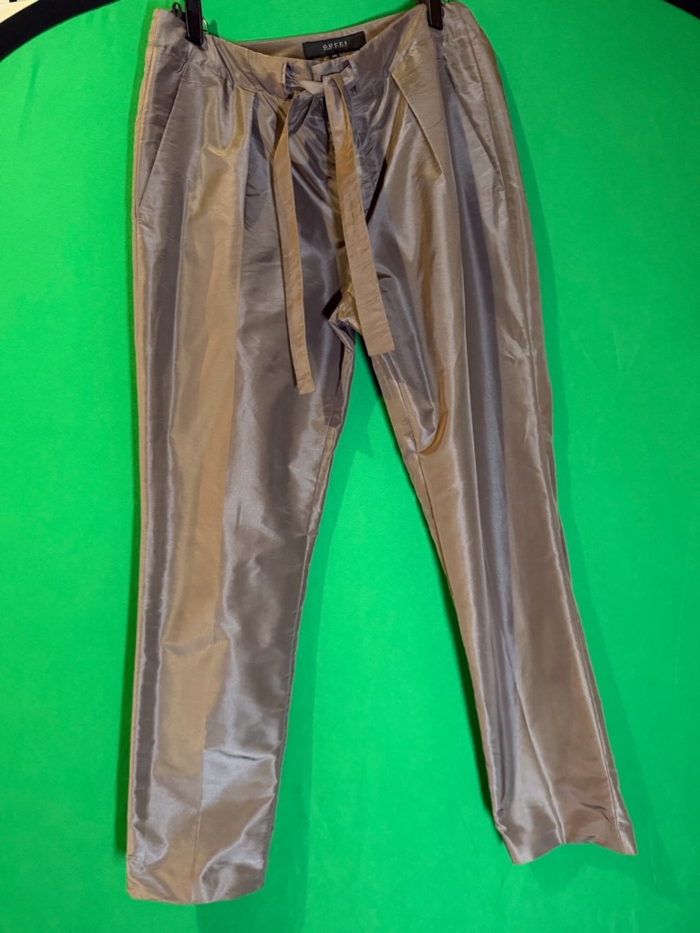 Gucci Silk Blend Pants IT 40 Taupe Pleated Tie Waist Made in Italy